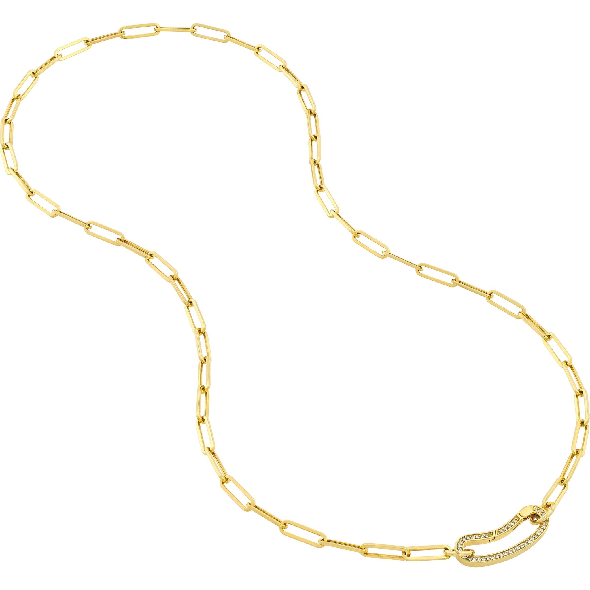 Olas d'Oro Necklace - 14K Yellow Gold Diamond Bean Shape Push Lock