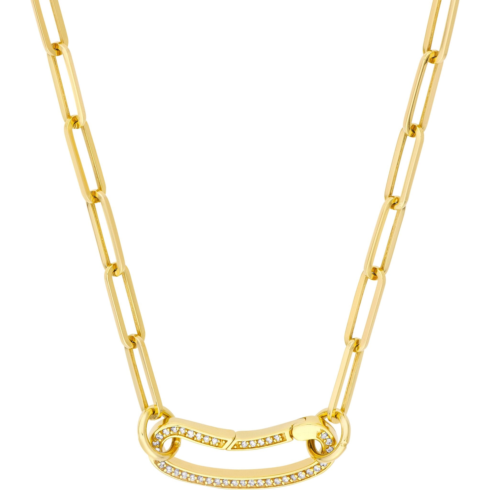 Olas d'Oro Necklace - 14K Yellow Gold Diamond Bean Shape Push Lock
