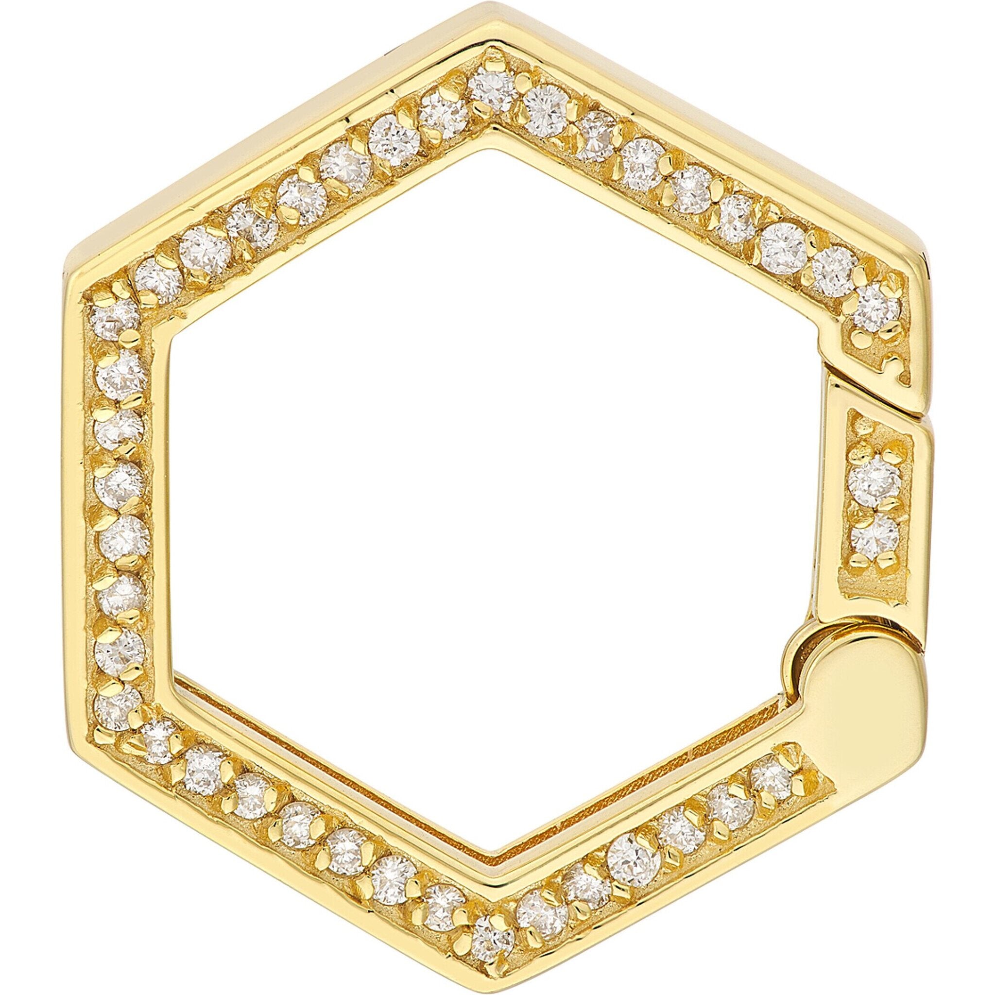 Olas d'Oro Necklace - 14K Yellow Gold Diamond Hexagon Push Lock