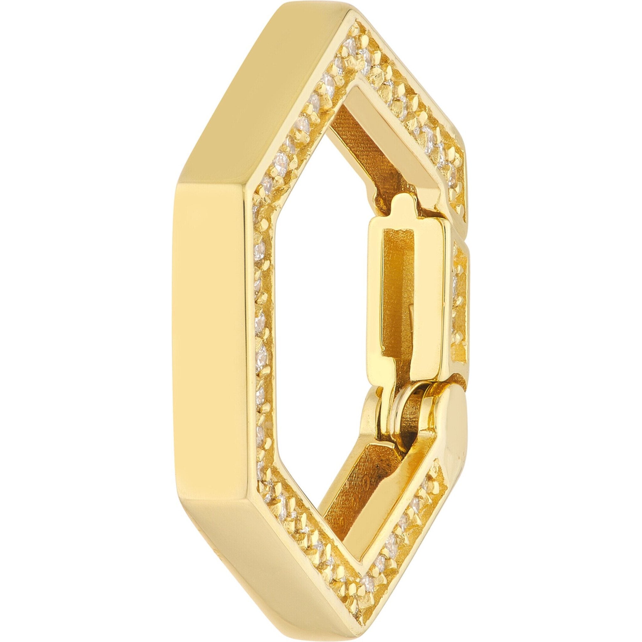 Olas d'Oro Necklace - 14K Yellow Gold Diamond Hexagon Push Lock
