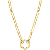 Olas d'Oro Necklace - 14K Yellow Gold Diamond Hexagon Push Lock