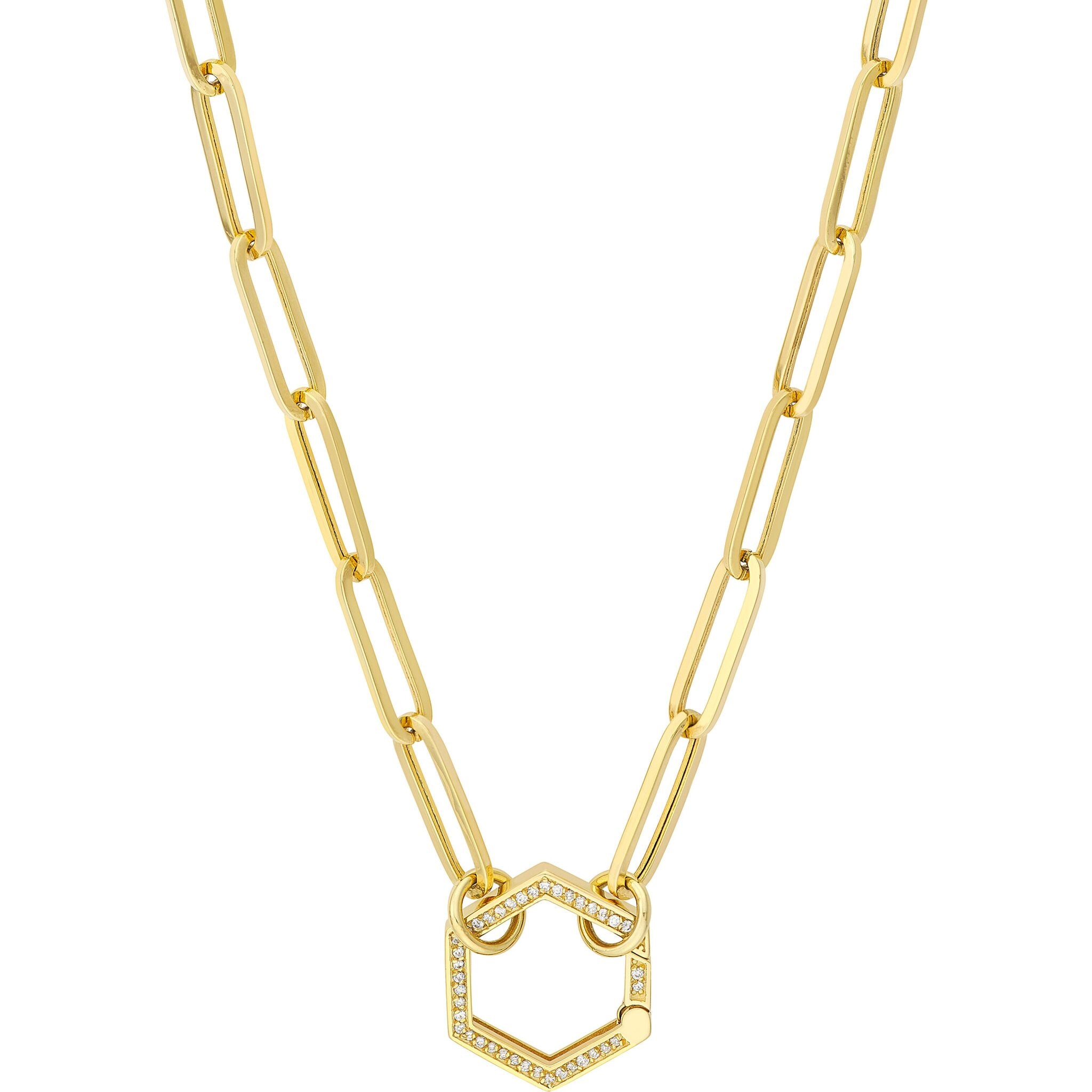 Olas d'Oro Necklace - 14K Yellow Gold Diamond Hexagon Push Lock