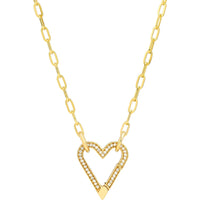 Olas d'Oro Necklace - 14K Yellow Gold Diamond Open Heart Push Lock