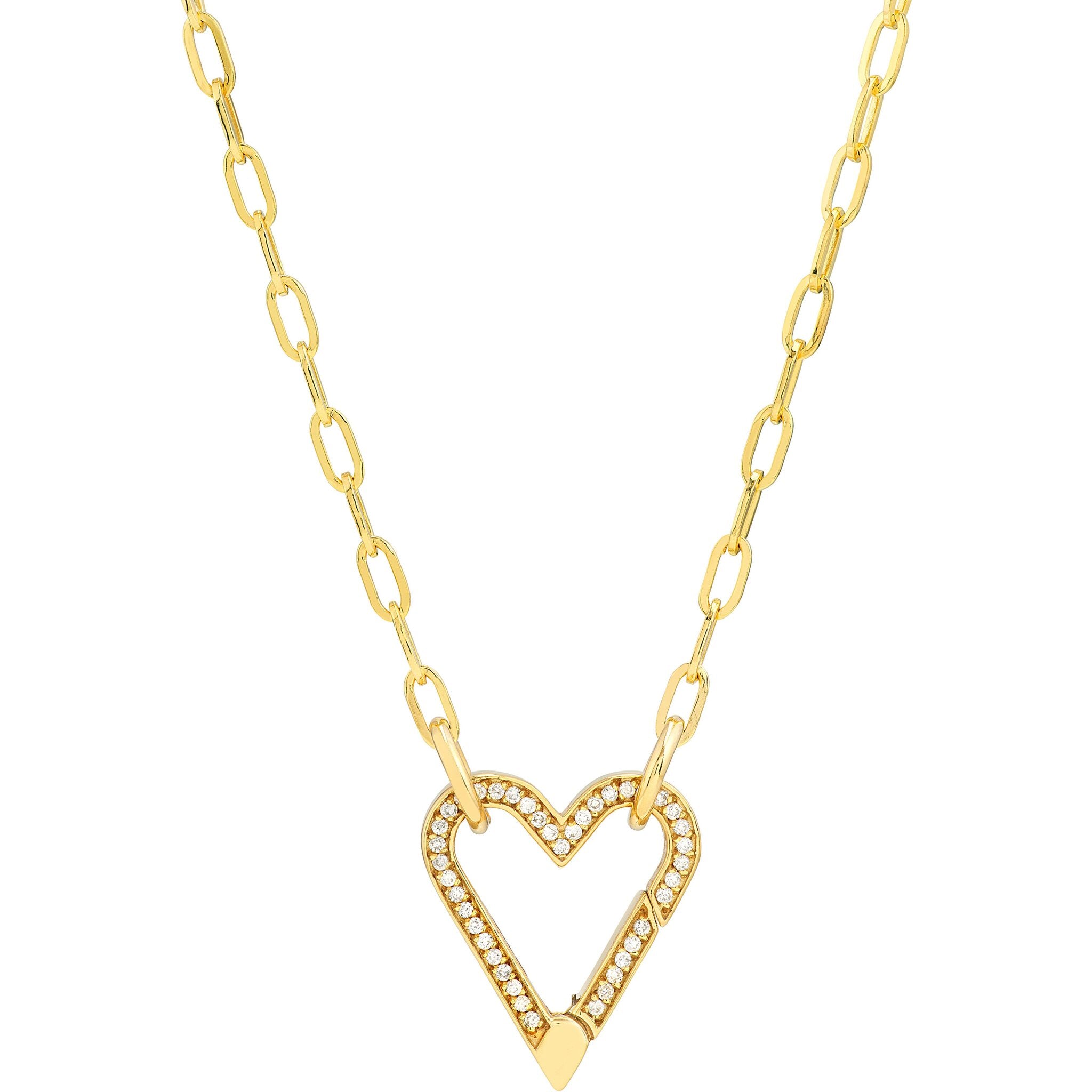 Olas d'Oro Necklace - 14K Yellow Gold Diamond Open Heart Push Lock