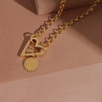 Olas d'Oro Necklace - 14K Yellow Gold Diamond Open Heart Push Lock