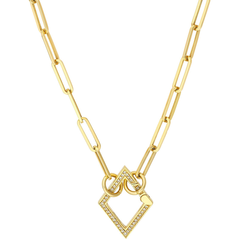 Olas d'Oro Necklace - 14K Yellow Gold Diamond Rhombus Push Lock