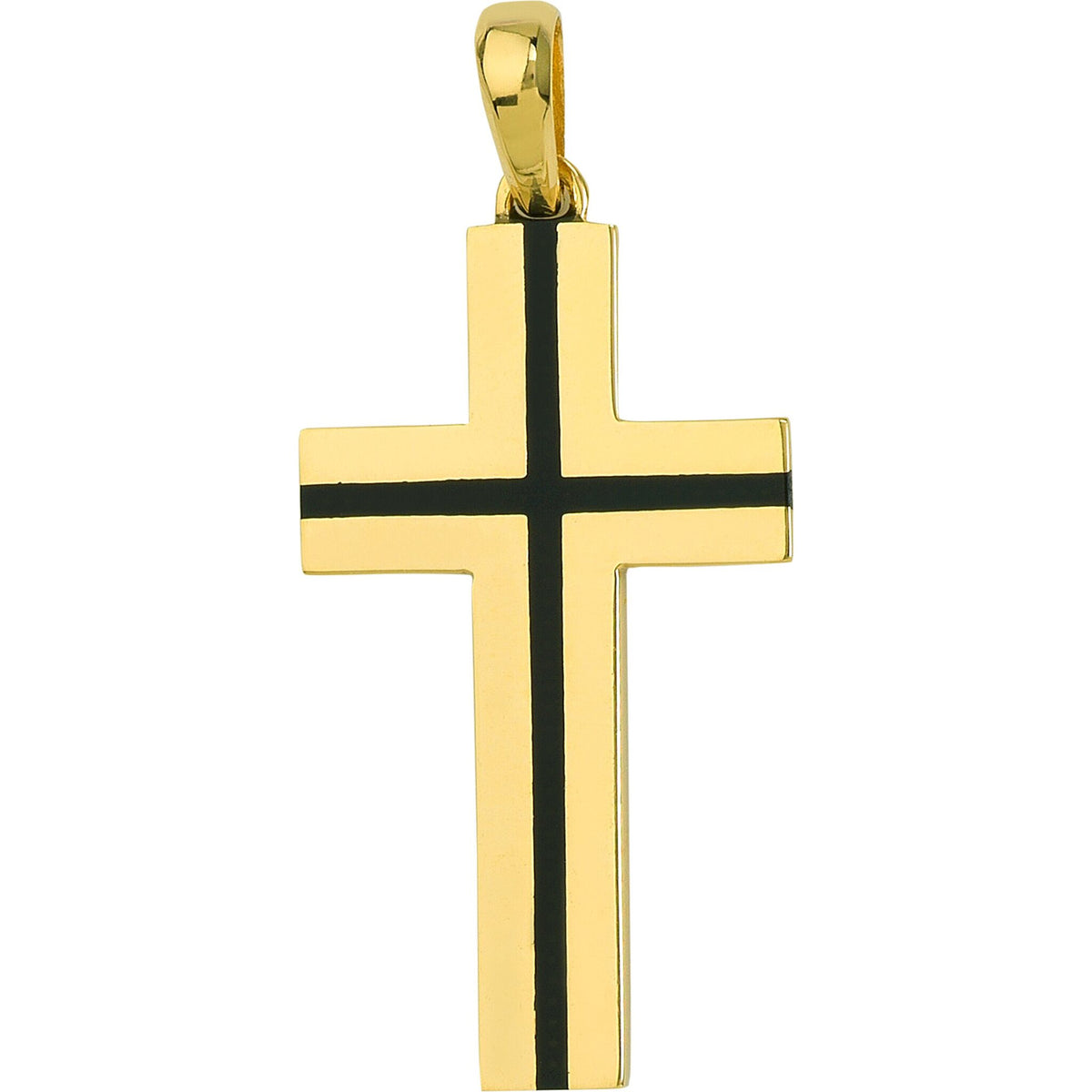 Olas d'Oro Necklace - 14K Yellow Gold Fancy Black Enamel Cross Pendant