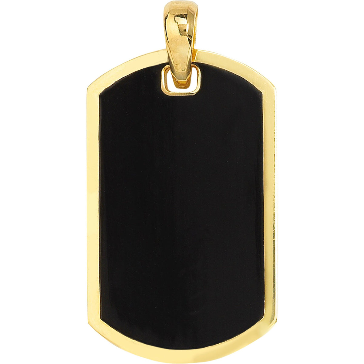 Olas d'Oro Necklace - 14K Yellow Gold Fancy Black Enamel Dog Tag with Border Pendant