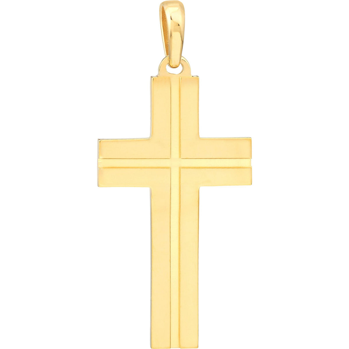 Olas d'Oro Necklace - 14K Yellow Gold Fancy Polished Grooved Cross