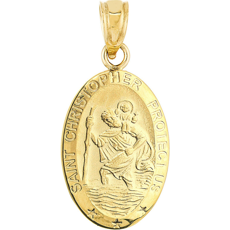 Olas d'Oro Necklace - 14K Yellow Gold St. Christopher Medal