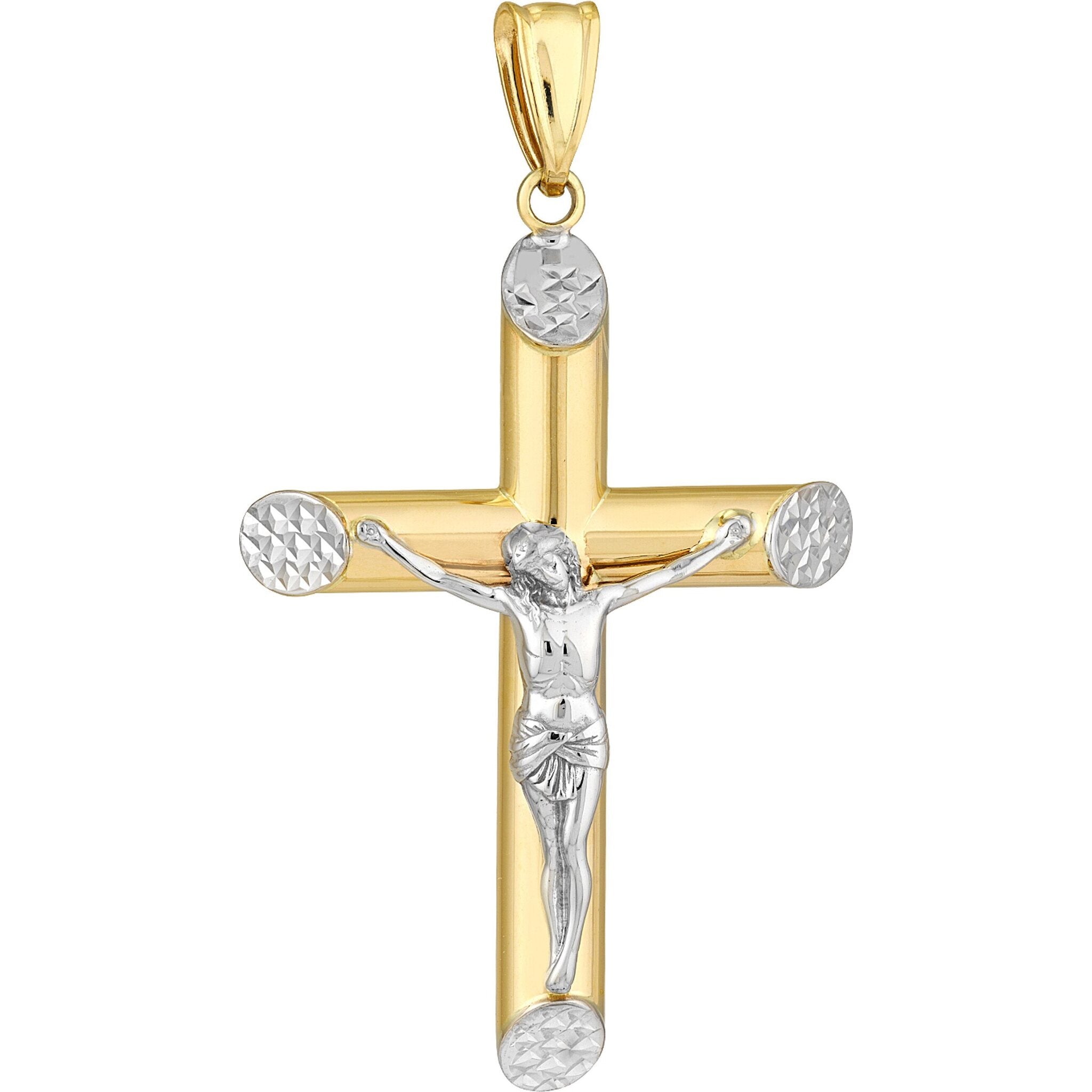 14k Real Yellow Gold Religious Diamond Cut sold Cross Charm Pendant