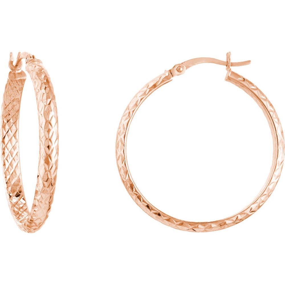 Olas d'Oro - 10K Rose Gold 30mm Diamond-Cut Hoop Earrings - Radiant Shine