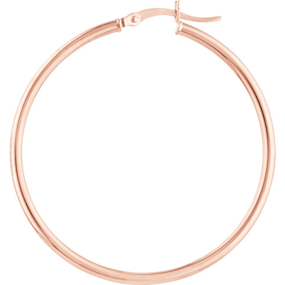 Olas d'Oro - 10K Rose Gold 40mm Polished Hoop Earrings with Hinge Closure - Lightweight Design