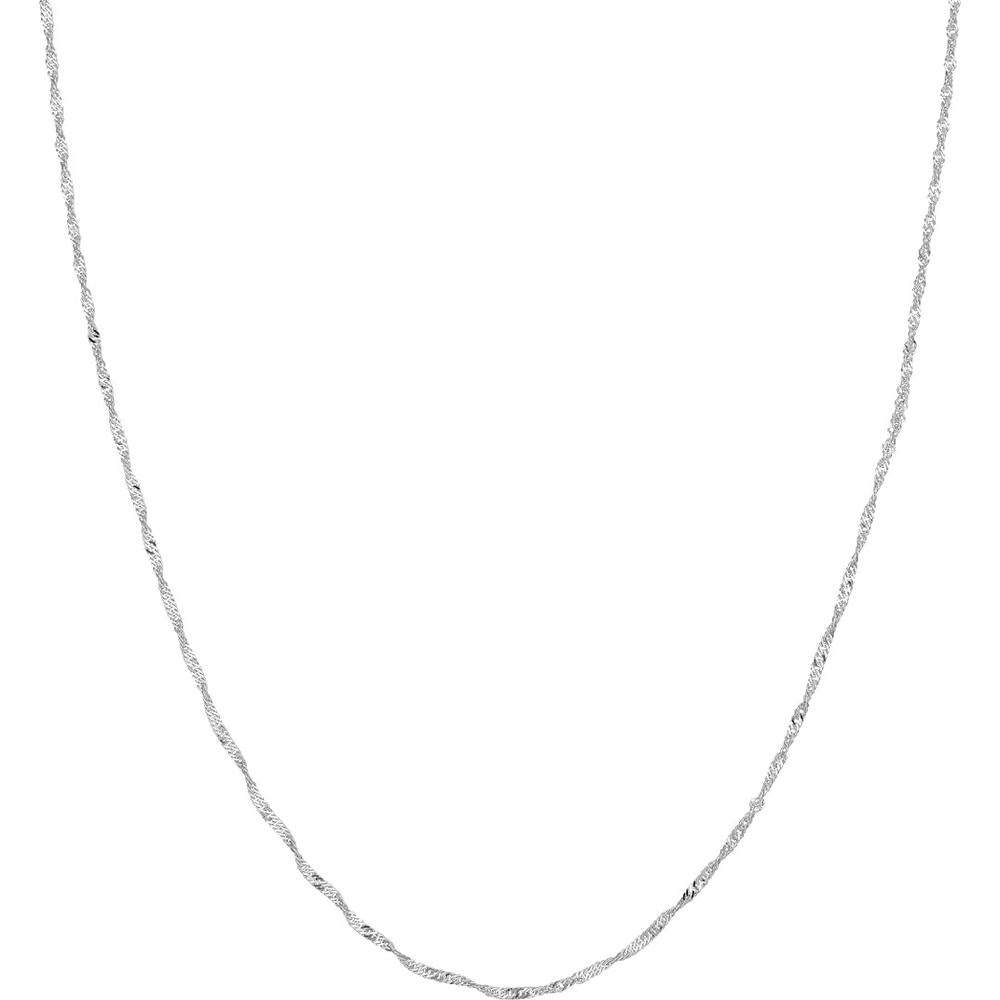Olas d'Oro - 10K White Gold 1.4mm Singapore Chain Necklace with Spring Ring Clasp - 24 Inches