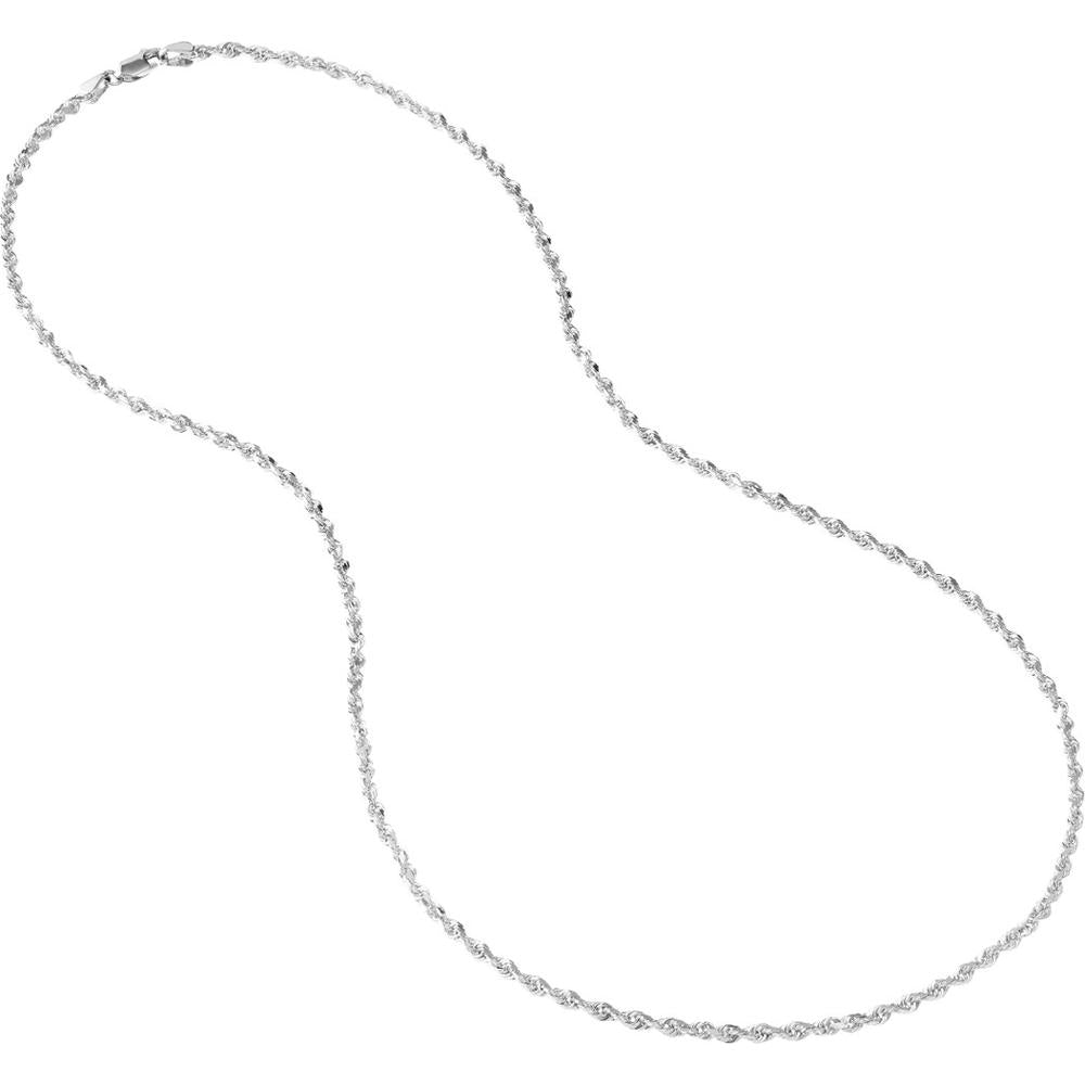 Olas d'Oro - 10K White Gold 24" Diamond-Cut Rope Chain Necklace with Lobster Lock - 11 Grams Average Weight
