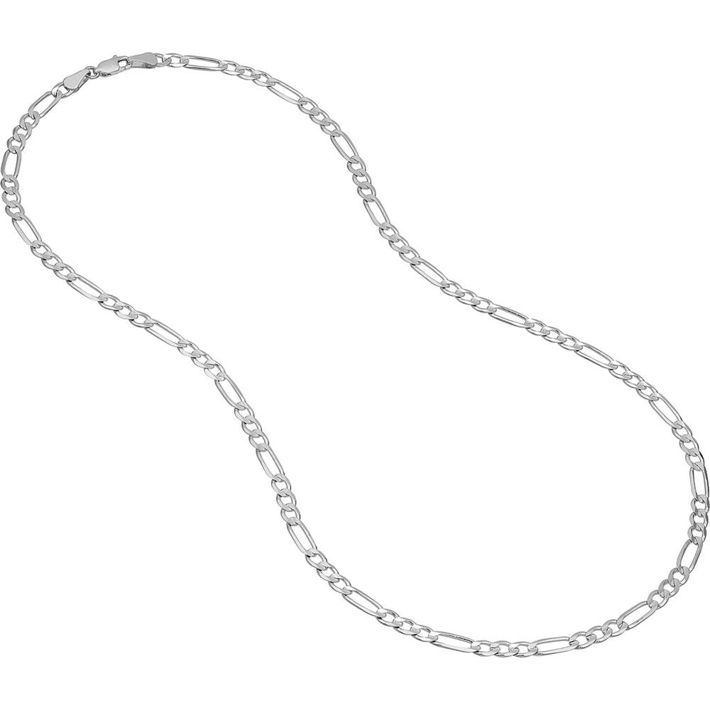 Olas d'Oro - 10K White Gold 24'' Light Concave Figaro Chain Necklace - 12.05g Average Weight