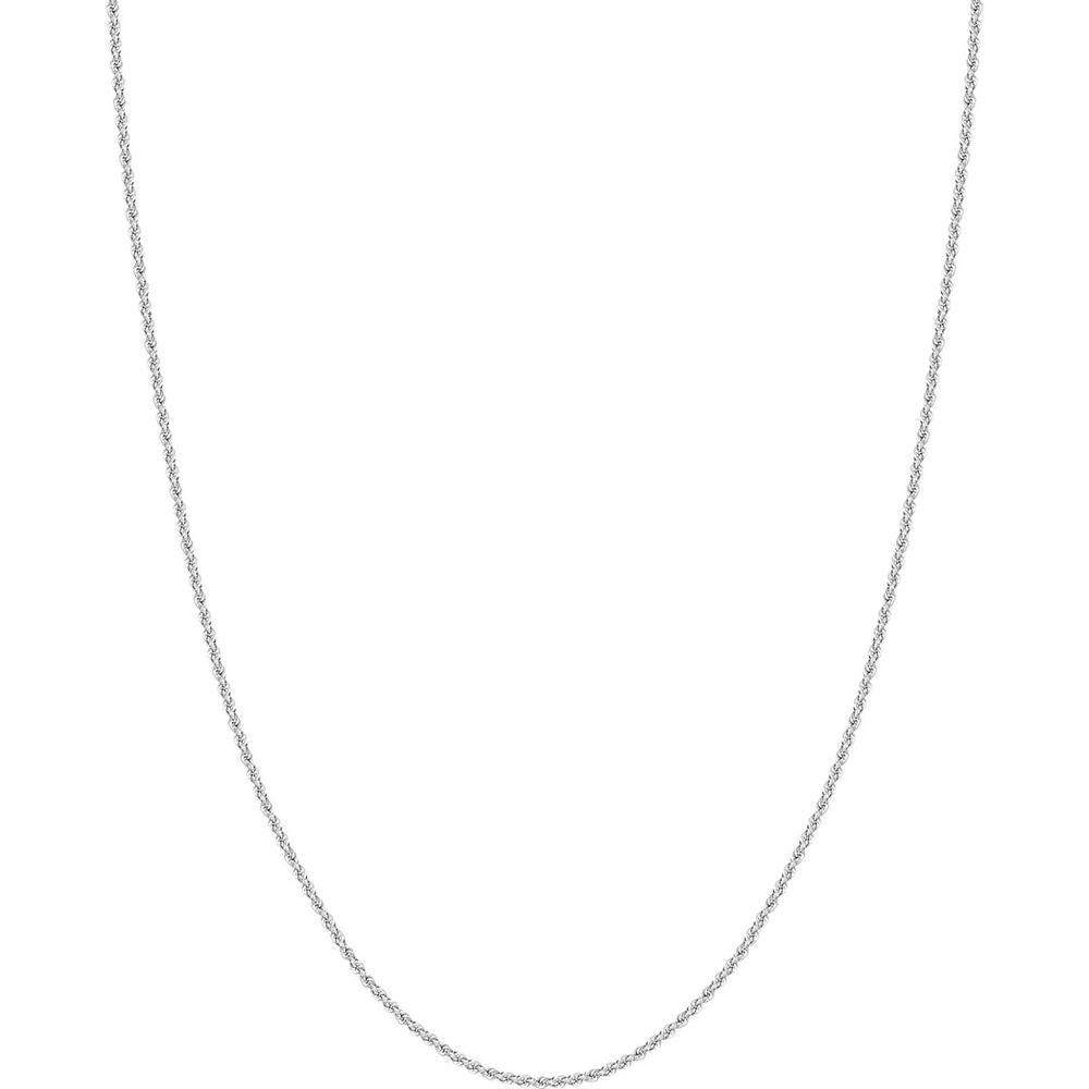 Olas d'Oro - 10K White Gold 2mm Light Rope Chain Necklace with Lobster Lock - 18" Length