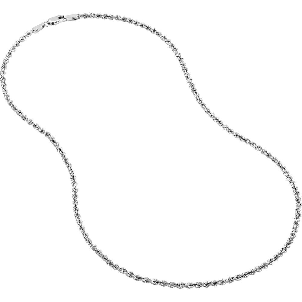 Olas d'Oro - 10K White Gold 2mm Light Rope Chain Necklace with Lobster Lock - 18" Length