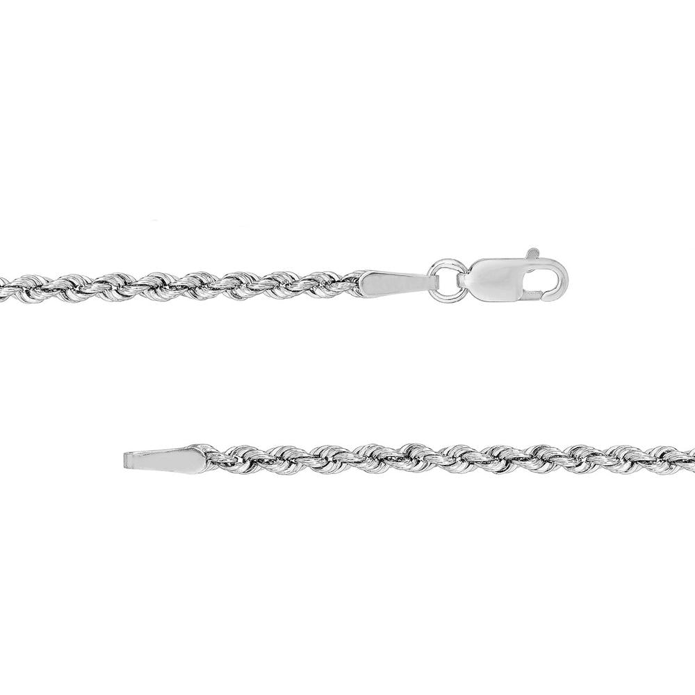 Olas d'Oro - 10K White Gold 2mm Light Rope Chain Necklace with Lobster Lock - 20 Inches