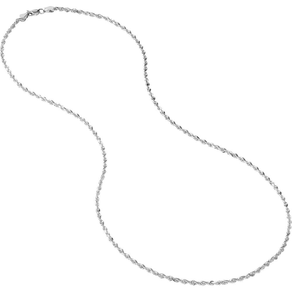 Olas d'Oro - 10K White Gold 30" Diamond-Cut Rope Chain with Lobster Lock - 8.6 Grams Total Weight