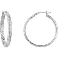 Olas d'Oro - 10K White Gold 3mm x 30mm Diamond-Cut Hoop Earrings