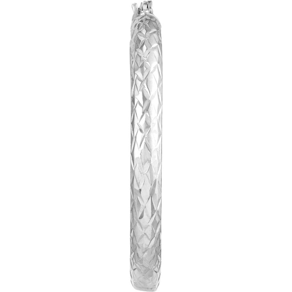 Olas d'Oro - 10K White Gold 3mm x 30mm Diamond-Cut Hoop Earrings