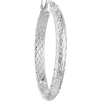 Olas d'Oro - 10K White Gold 3mm x 30mm Diamond-Cut Hoop Earrings