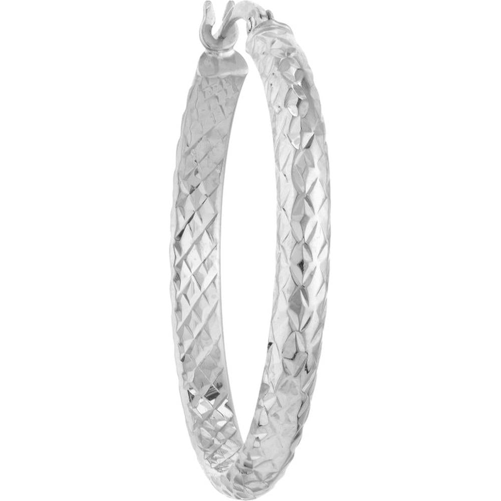Olas d'Oro - 10K White Gold 3mm x 30mm Diamond-Cut Hoop Earrings
