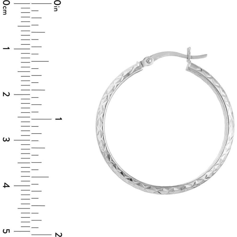 Olas d'Oro - 10K White Gold 3mm x 30mm Diamond-Cut Hoop Earrings