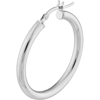 Olas d'Oro - 10K White Gold 3mm x 30mm Polished Large Hoop Earrings