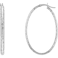 Olas d'Oro - 10K White Gold 3mm x 42mm Diamond-Cut Oval Hoop Earrings  2.15g Total Weight