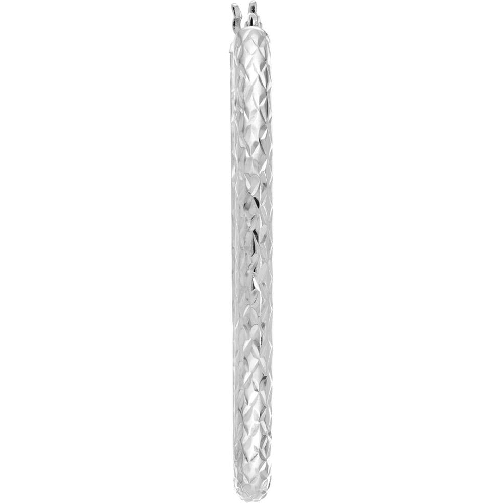 Olas d'Oro - 10K White Gold 3mm x 42mm Diamond-Cut Oval Hoop Earrings  2.15g Total Weight