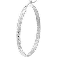 Olas d'Oro - 10K White Gold 3mm x 42mm Diamond-Cut Oval Hoop Earrings  2.15g Total Weight