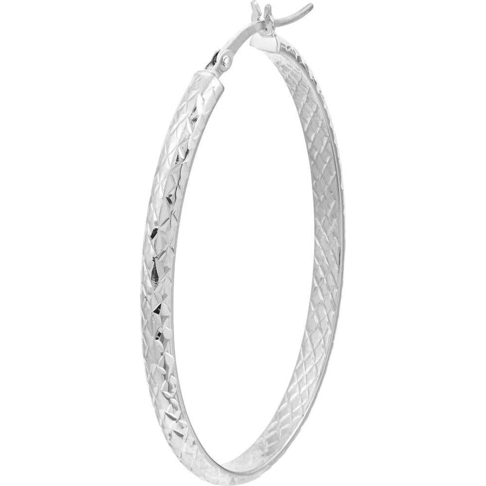 Olas d'Oro - 10K White Gold 3mm x 42mm Diamond-Cut Oval Hoop Earrings  2.15g Total Weight