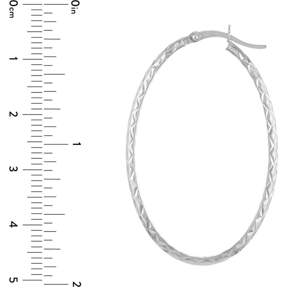 Olas d'Oro - 10K White Gold 3mm x 42mm Diamond-Cut Oval Hoop Earrings  2.15g Total Weight