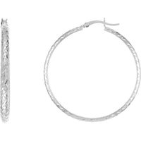 Olas d'Oro - 10K White Gold 40mm Diamond-Cut Hoop Earrings - 2.30 Grams Total Weight