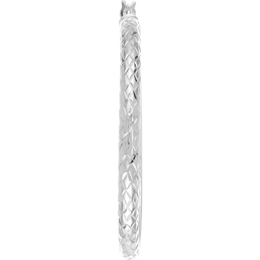 Olas d'Oro - 10K White Gold 40mm Diamond-Cut Hoop Earrings - 2.30 Grams Total Weight