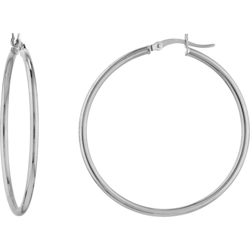 Olas d'Oro - 10K White Gold 40mm Polished Hoop Earrings - 1.75 Grams