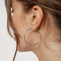 Olas d'Oro - 10K White Gold 40mm Polished Hoop Earrings - 1.75 Grams