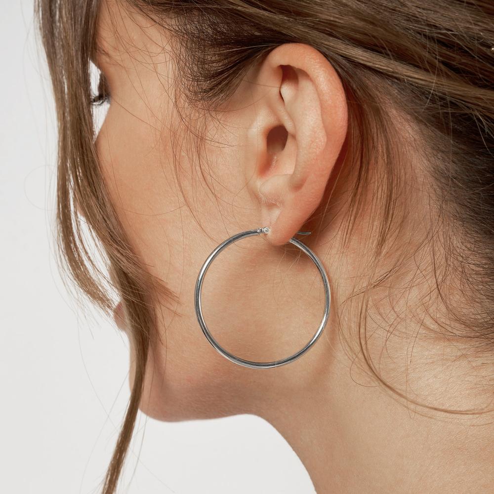 Olas d'Oro - 10K White Gold 40mm Polished Hoop Earrings - 1.75 Grams
