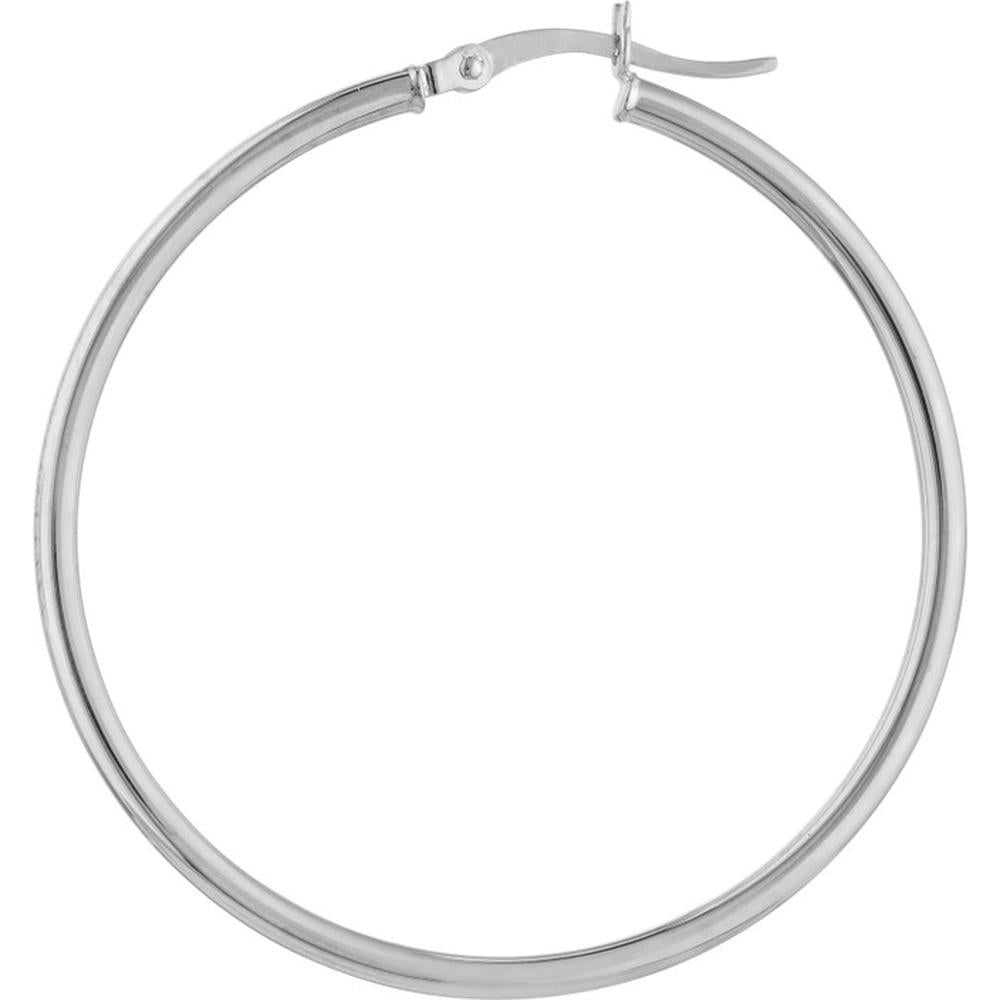 Olas d'Oro - 10K White Gold 40mm Polished Hoop Earrings - 1.75 Grams