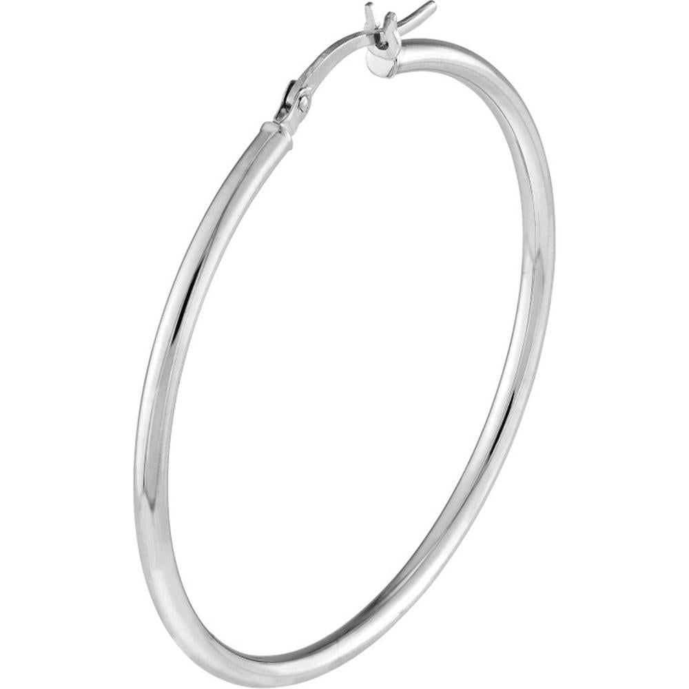 Olas d'Oro - 10K White Gold 40mm Polished Hoop Earrings - 1.75 Grams