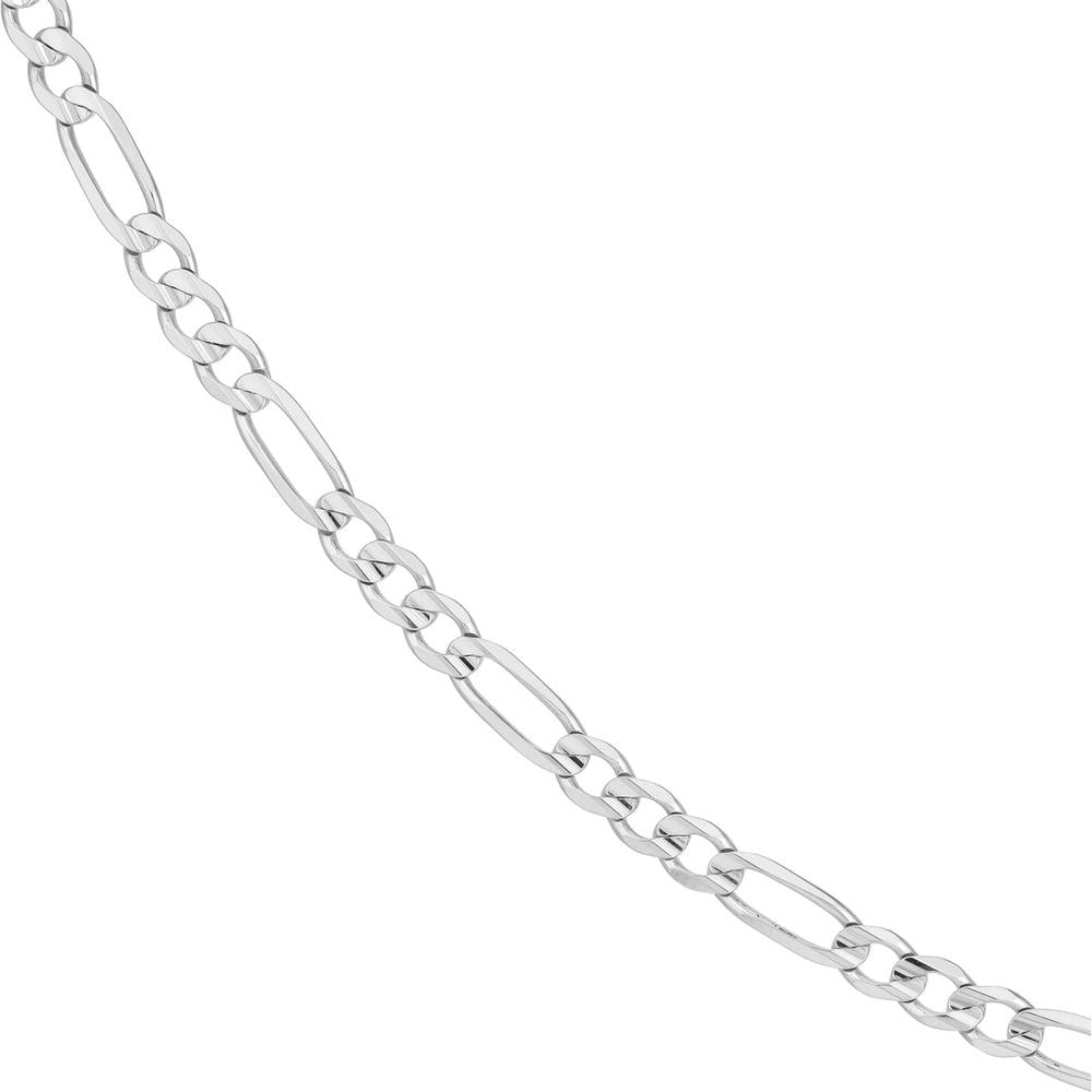 Olas d'Oro - 10K White Gold 7.2mm Light Concave Figaro Chain with Pear Shape Lobster Clasp - 22 Inches in Length