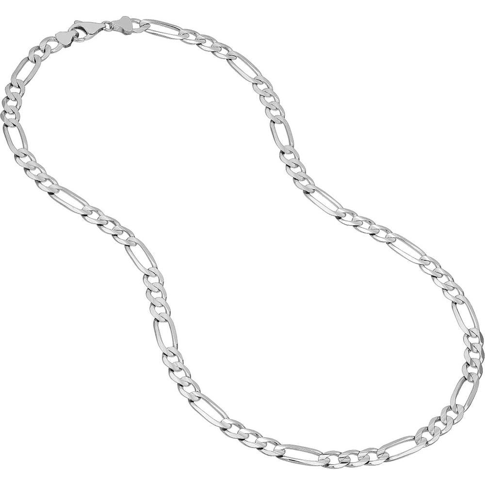 Olas d'Oro - 10K White Gold 7.2mm Light Concave Figaro Chain with Pear Shape Lobster Clasp - 22 Inches in Length