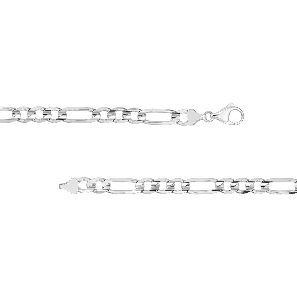 Olas d'Oro - 10K White Gold 7.2mm Light Concave Figaro Chain with Pear Shape Lobster Clasp - 22 Inches in Length