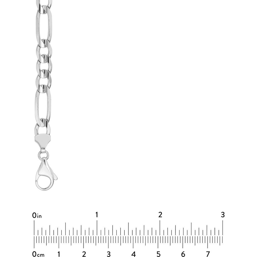 Olas d'Oro - 10K White Gold 7.2mm Light Concave Figaro Chain with Pear Shape Lobster Clasp - 22 Inches in Length