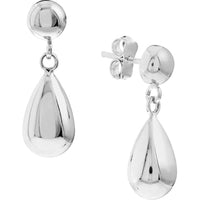 Olas d'Oro - 10K White Gold Bead Stud Earrings with Teardrop Dangle Design Timeless Drop Earrings