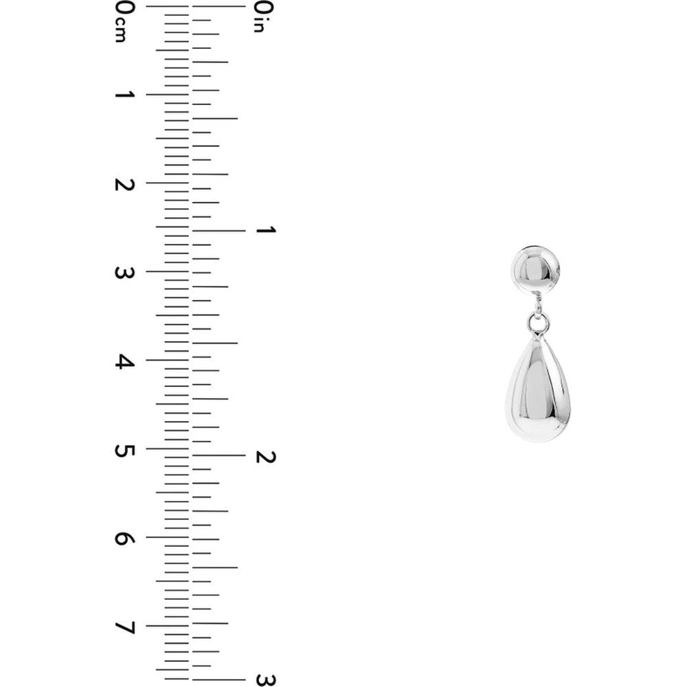 Olas d'Oro - 10K White Gold Bead Stud Earrings with Teardrop Dangle Design Timeless Drop Earrings