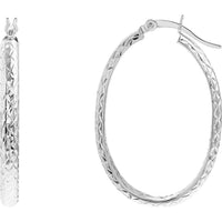 Olas d'Oro - 10K White Gold Diamond-Cut Oval Hoop Earrings - 3mm x 32mm