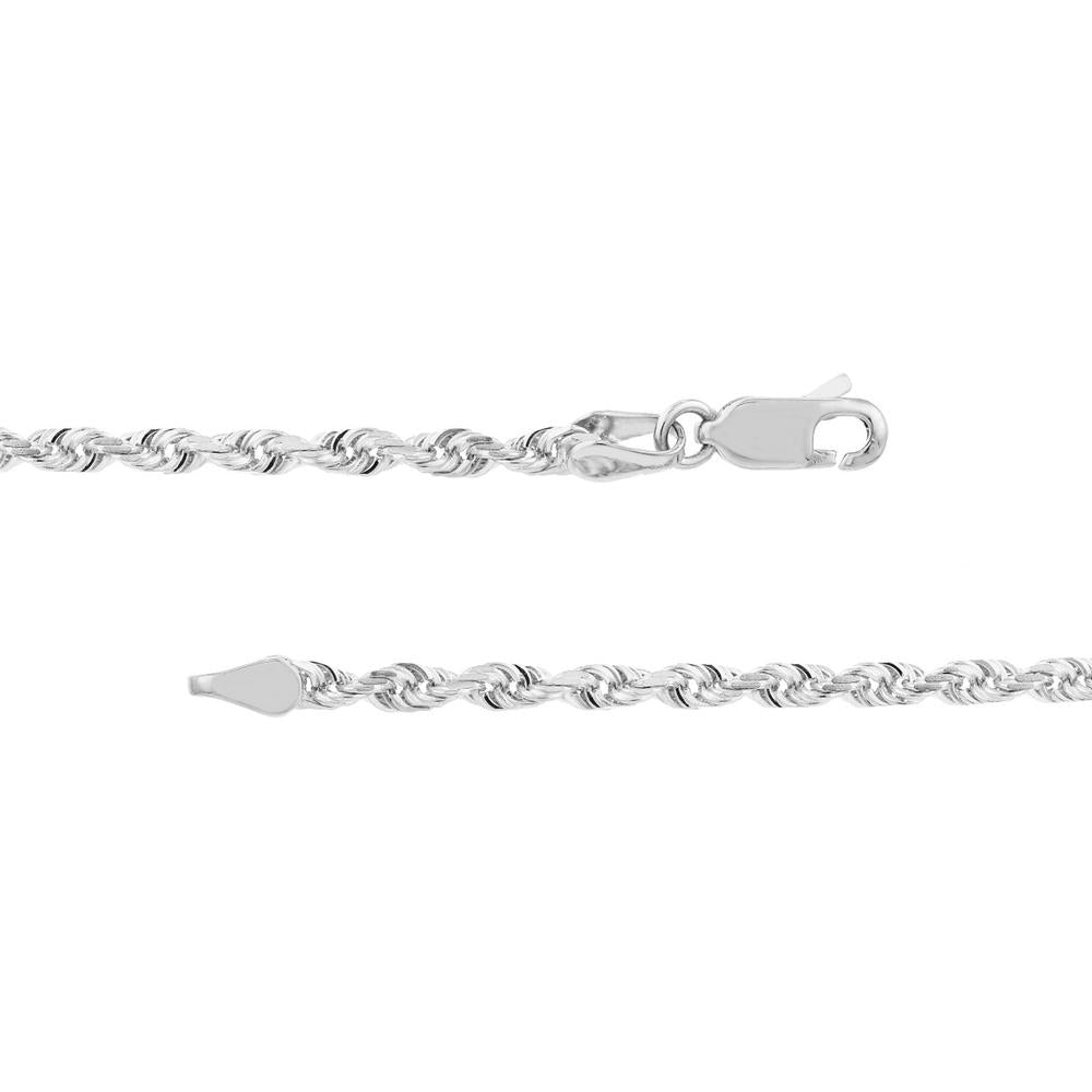 Olas d'Oro - 10K White Gold Diamond-Cut Rope Chain Necklace - 20" with Lobster Lock